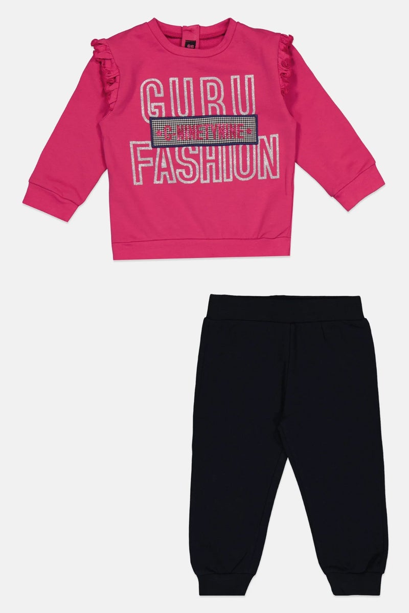Guru 99 Toddlers Girl Graphic Print Sweatshirt And Sweatpants Set, Multicolor - Image 2