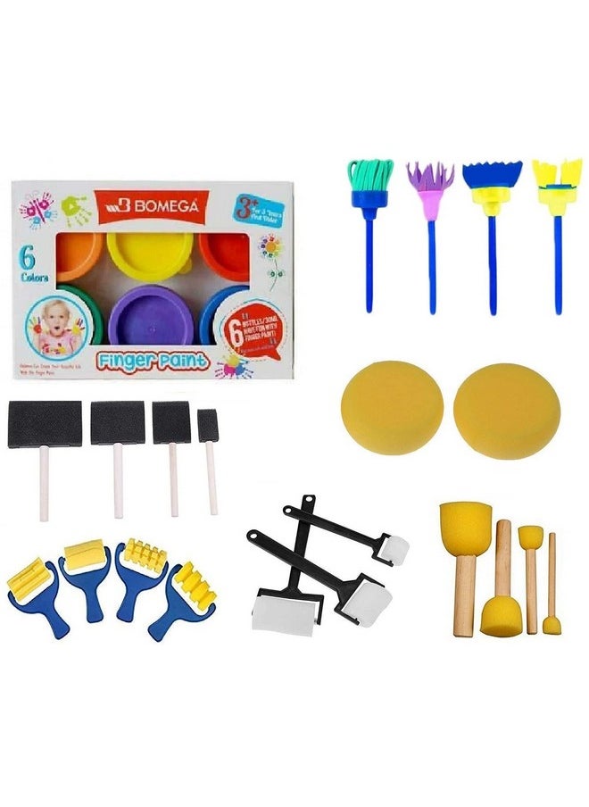 ArtBee ArtBee 6 Color Kids Finger Paint Washable Non-Toxic Finger-paint Art with Set of 6 Sponge Brushes  - Image 1