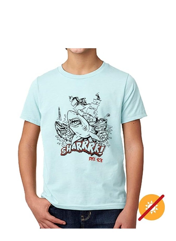 Del Sol Color Change - DelSol Kids Crew Tee  Sharrrk Color Changing Tee  Changes in Sunlight 100% Pre Shrunk Cotton Jersey For A Slim Fit Transforms from White to Bright Colors - Image 1