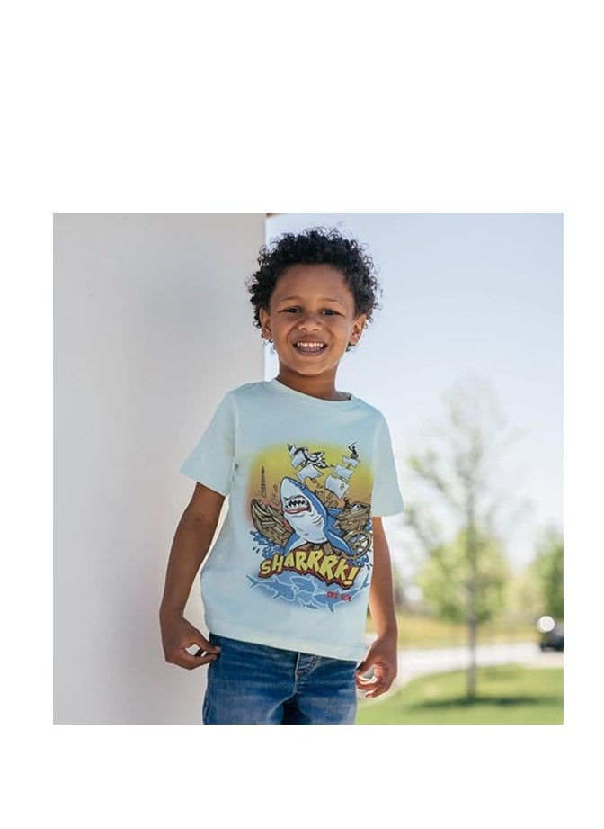 Del Sol Color Change - DelSol Kids Crew Tee  Sharrrk Color Changing Tee  Changes in Sunlight 100% Pre Shrunk Cotton Jersey For A Slim Fit Transforms from White to Bright Colors - Image 1