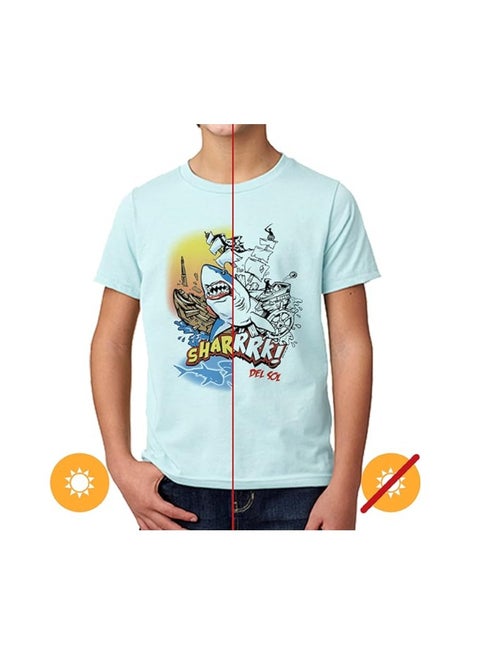 DelSol Kids Crew Tee  Sharrrk Color Changing Tee  Changes in Sunlight 100% Pre Shrunk Cotton Jersey For A Slim Fit Transforms from White to Bright Colors