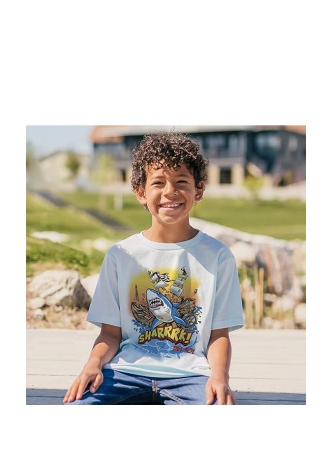 Del Sol Color Change - DelSol Kids Crew Tee  Sharrrk Color Changing Tee  Changes in Sunlight 100% Pre Shrunk Cotton Jersey For A Slim Fit Transforms from White to Bright Colors - Image 1