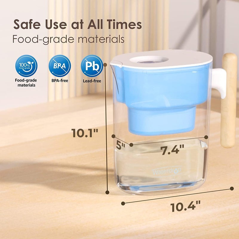 Waterdrop Water Filter Pitcher with 1 Filter, 200-Gallon Long-Life, Chubby 10-Cup Large Water Filter Pitcher, NSF Certified, 5X Times Lifetime, Reduces PFOA/PFOS, BPA Free, Blue - Image 4