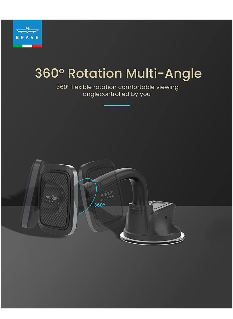 Brave BRAVE Magnetic Windshield and Dashboard Car Mount Phone Holder 360 Degree Rotatable Desk Stand Cradle Bendable Adjustable Arm - Grey/Black  - Image 4
