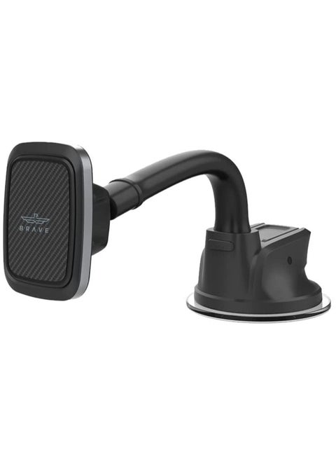 BRAVE Magnetic Windshield and Dashboard Car Mount Phone Holder 360 Degree Rotatable Desk Stand Cradle Bendable Adjustable Arm - Grey/Black