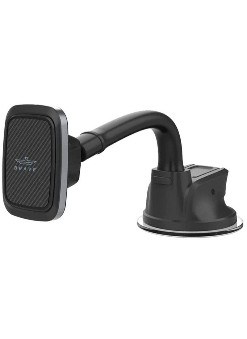Brave BRAVE Magnetic Windshield and Dashboard Car Mount Phone Holder 360 Degree Rotatable Desk Stand Cradle Bendable Adjustable Arm - Grey/Black  - Image 1
