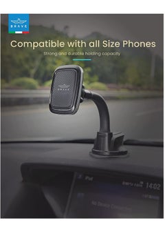 Brave BRAVE Magnetic Windshield and Dashboard Car Mount Phone Holder 360 Degree Rotatable Desk Stand Cradle Bendable Adjustable Arm - Grey/Black  - Image 2