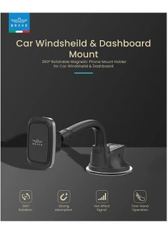 Brave BRAVE Magnetic Windshield and Dashboard Car Mount Phone Holder 360 Degree Rotatable Desk Stand Cradle Bendable Adjustable Arm - Grey/Black  - Image 3
