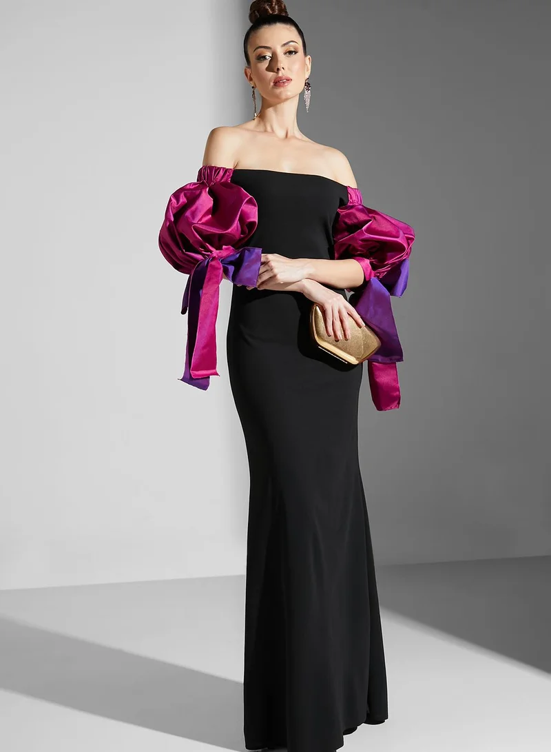 Namshi x Zena Louay Colorblock Puff Sleeve Detail Dress