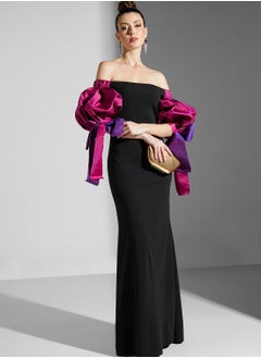 Namshi x Zena Louay Colorblock Puff Sleeve Detail Dress  - Image 5