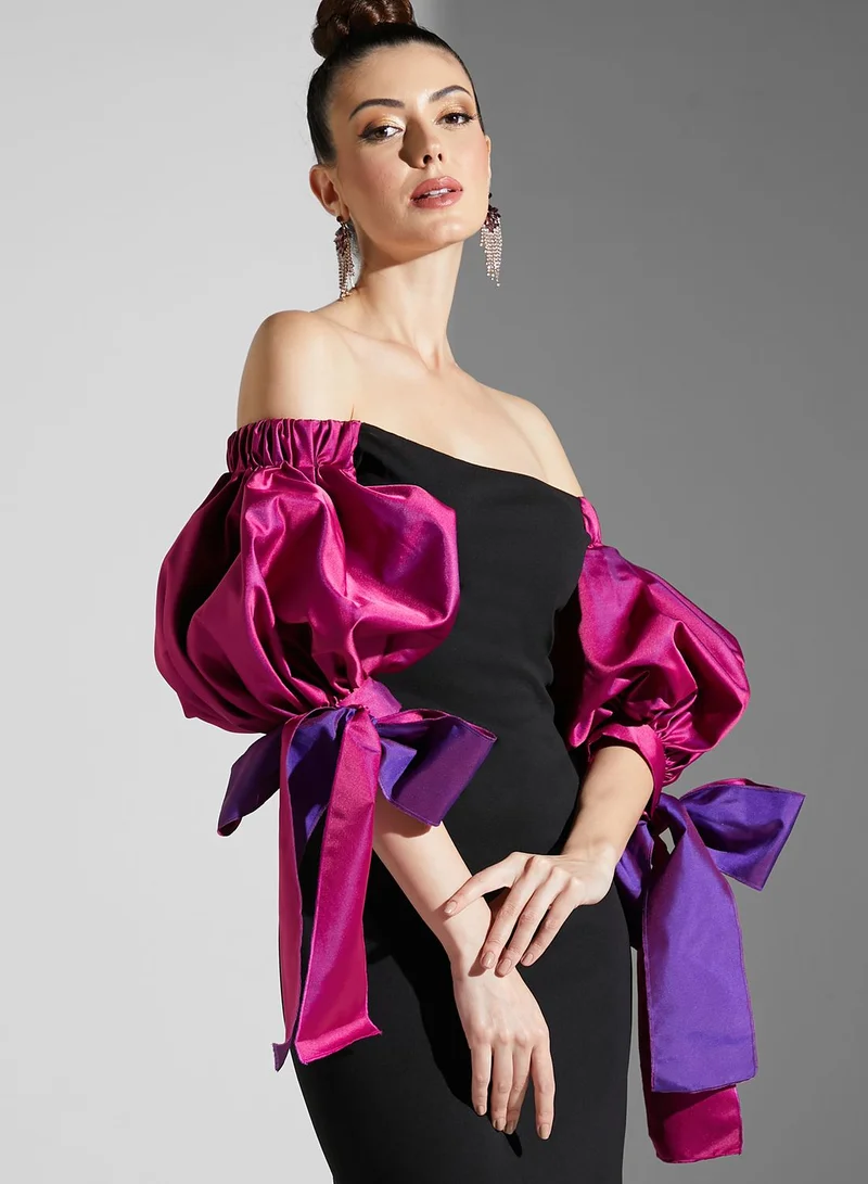 Namshi x Zena Louay Colorblock Puff Sleeve Detail Dress
