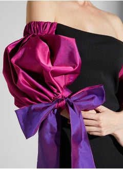Namshi x Zena Louay Colorblock Puff Sleeve Detail Dress  - Image 4