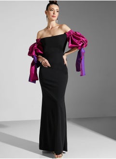 Namshi x Zena Louay Colorblock Puff Sleeve Detail Dress  - Image 1