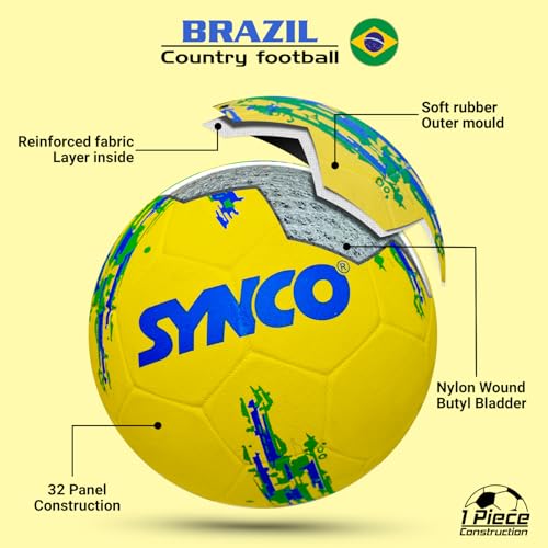 Synco Football Brazil | Rubber Moulded | Training Country Ball for Beginners | Suitable for Indoors/Outdoors - Image 4