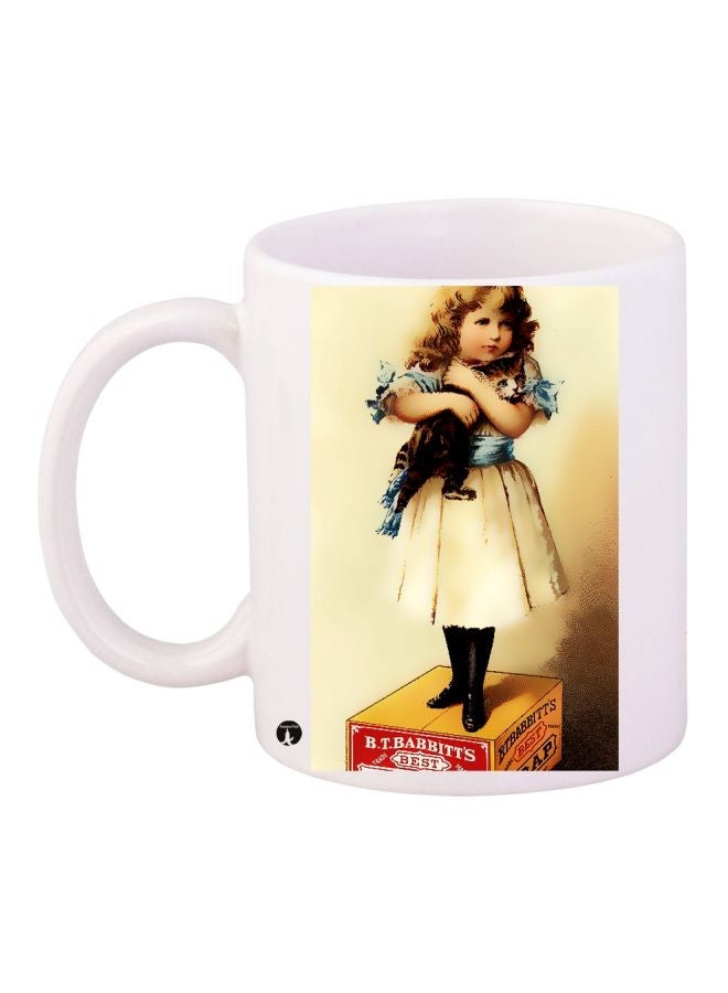 RYN Girl Printed Coffee Mug White/Beige/Yellow 11ounce