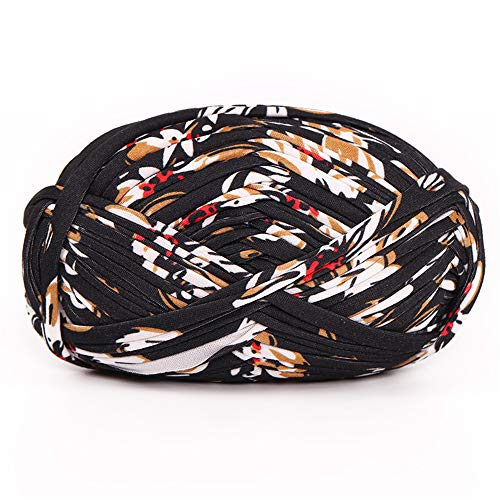 Eqarp 1 PCS Colorful T-Shirt Yarn Knitting Yarn Fabric Crochet Cloth for DIY Knitted Fabric Art (#42 Black Flower) - Image 1