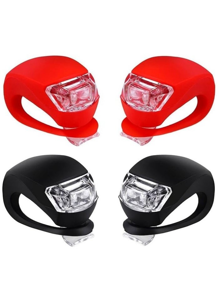 Generic 4 Pack Bicycle Light, Silicone LED Bike Light Set, 2 PCS Bike Headlight and 2 Pcs Taillight (Red  White)  - Image 1