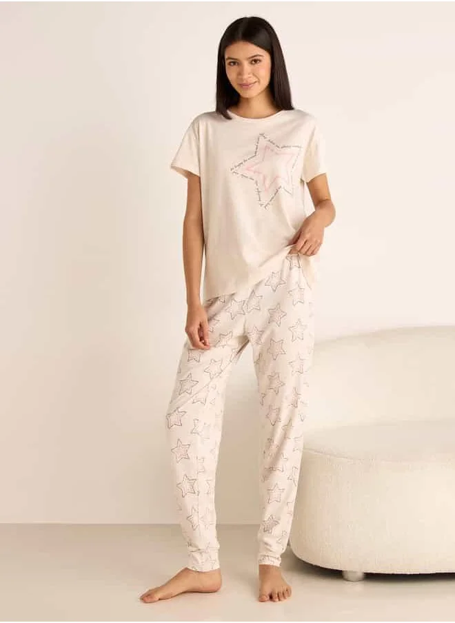 فاف Star Print Short Sleeves T-shirt and Pyjama Set