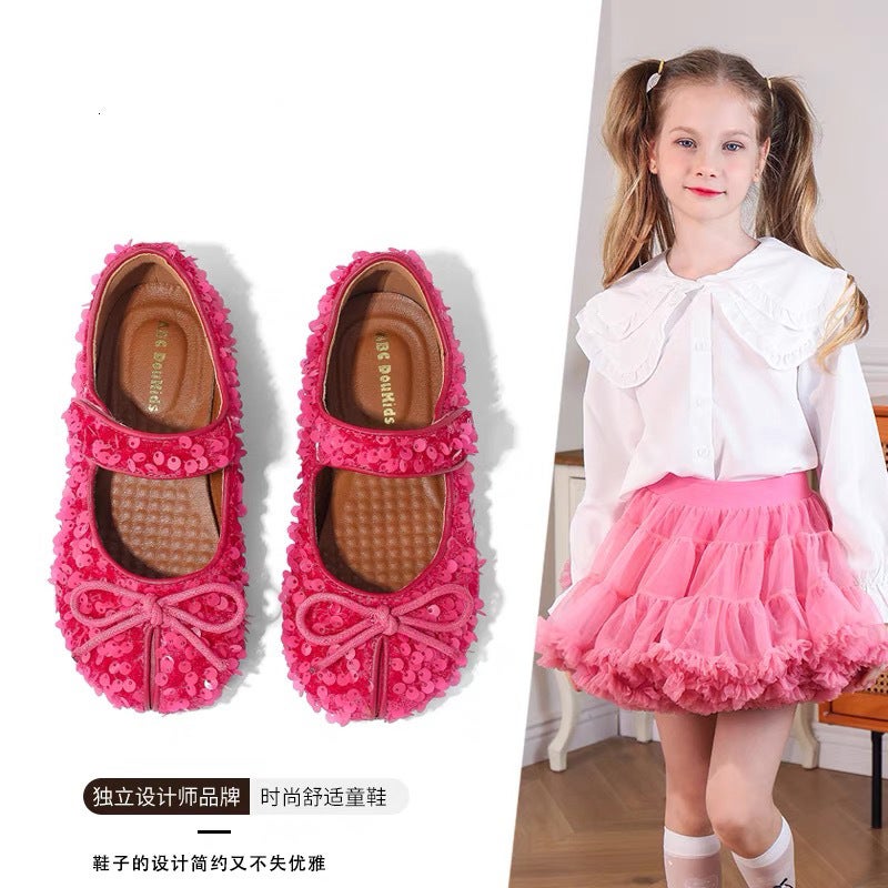 Canyze Girls Princess Shoes 2025 Spring New Children Sparkling Sequins Soft Sole Shoes Bow Leather Shoes - Image 2
