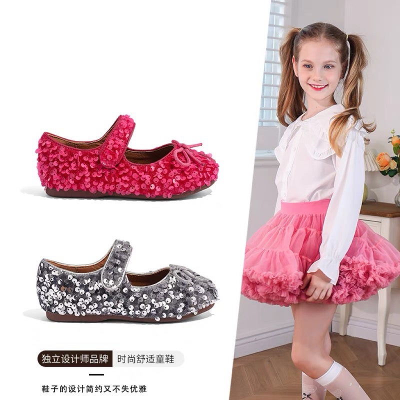 Canyze Girls Princess Shoes 2025 Spring New Children Sparkling Sequins Soft Sole Shoes Bow Leather Shoes - Image 3