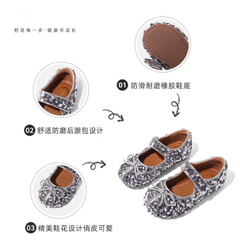 Canyze Girls Princess Shoes 2025 Spring New Children Sparkling Sequins Soft Sole Shoes Bow Leather Shoes - Image 5