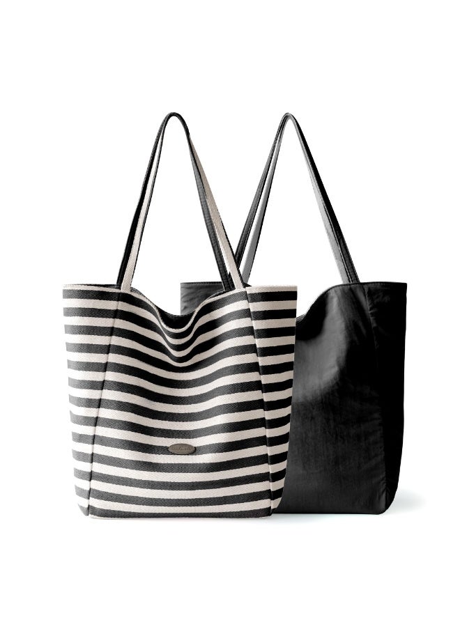 بي يو حقائب يد نسائية بحجم كبير، حقيبة كتف للشاطئ، قابلة للعكس مع وجهين، بسيطة للتسوق والعمل والسفر - Image 1