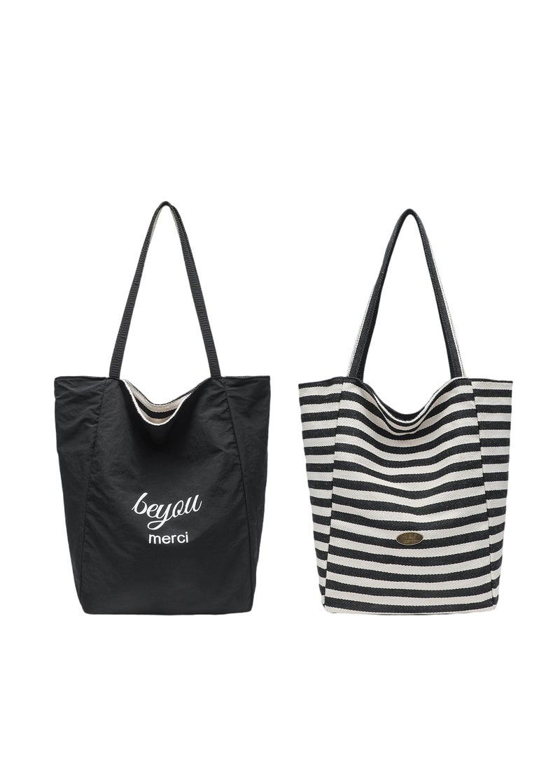 بي يو حقائب يد نسائية بحجم كبير، حقيبة كتف للشاطئ، قابلة للعكس مع وجهين، بسيطة للتسوق والعمل والسفر - Image 4