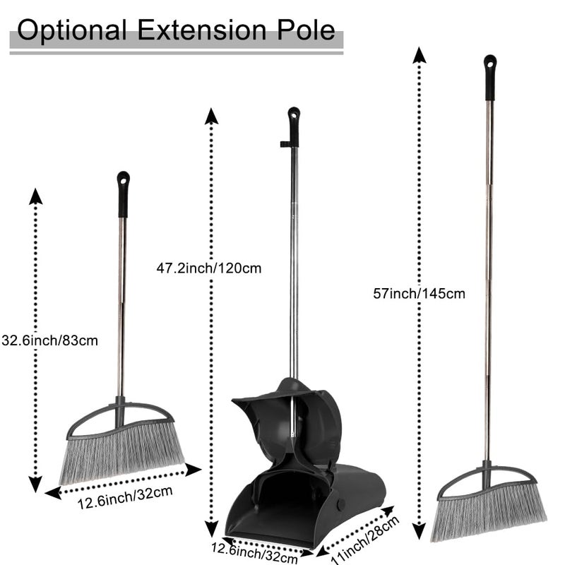 Dodifker Long Handle Heavy Duty Broom and Dustpan Set, Outdoor and Commercial Upright Dustpan and Brush for Restaurant Garage Garden Yard Office,Black - Image 2
