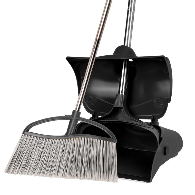 Dodifker Long Handle Heavy Duty Broom and Dustpan Set, Outdoor and Commercial Upright Dustpan and Brush for Restaurant Garage Garden Yard Office,Black - Image 1