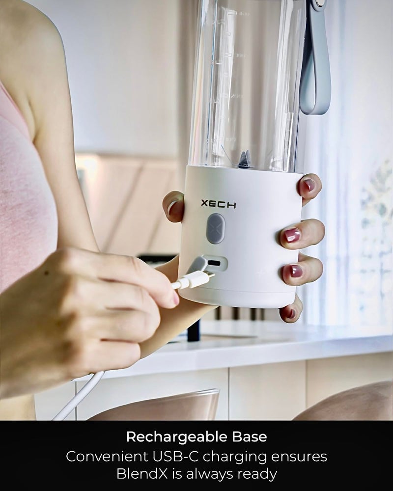 Xech خلاط محمول للسموذي والعصائر وشيك الحليب، سحق الثلج وعصارة الفواكه، قابل لإعادة الشحن عبر USB، سعة 500 مل، خلاط يدوي مع وعاء مدمج (BlendX) - Image 4