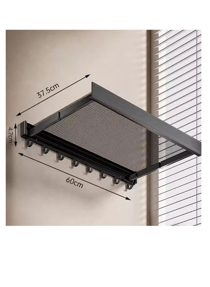 CityRiya-Long Wall Mounted Clothes Drying Rack,Laundry Drying Rack Collapsible,with Net Retractable Foldable Clothes Drying Rack Laundry Drying Rack Lay Flat to Dry Thickened Aluminum Collapsible Rack for Shoes Socks Underwear No Punching Required,60cm Wide Space Aluminum Foldable Hanging Coat Rack With 8 Towel Hooks(white) - Image 2