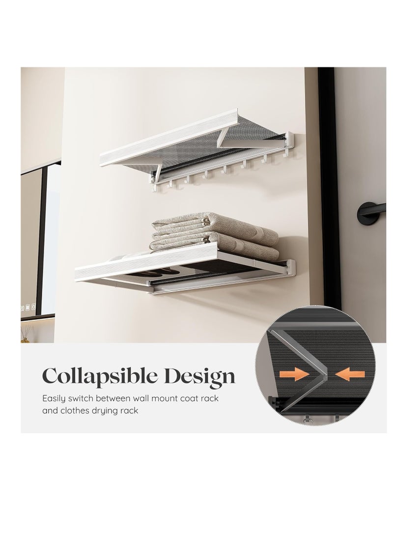 CityRiya-Long Wall Mounted Clothes Drying Rack,Laundry Drying Rack Collapsible,with Net Retractable Foldable Clothes Drying Rack Laundry Drying Rack Lay Flat to Dry Thickened Aluminum Collapsible Rack for Shoes Socks Underwear No Punching Required,60cm Wide Space Aluminum Foldable Hanging Coat Rack With 8 Towel Hooks(white) - Image 3