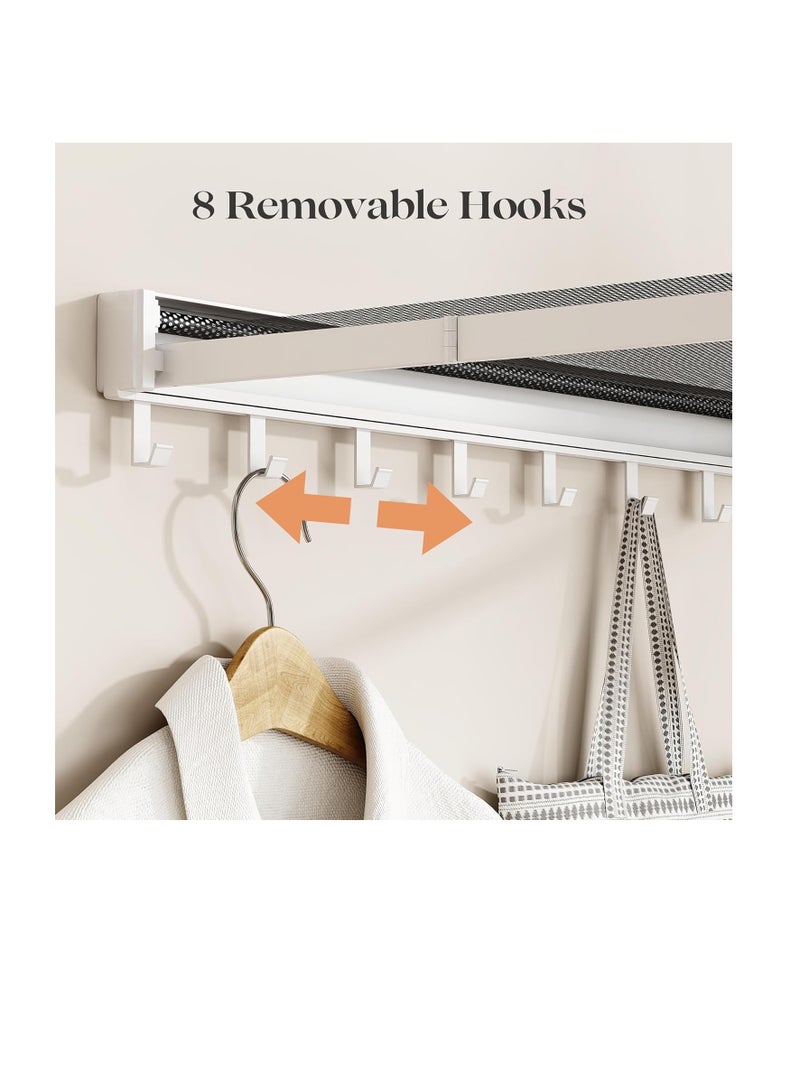 CityRiya-Long Wall Mounted Clothes Drying Rack,Laundry Drying Rack Collapsible,with Net Retractable Foldable Clothes Drying Rack Laundry Drying Rack Lay Flat to Dry Thickened Aluminum Collapsible Rack for Shoes Socks Underwear No Punching Required,60cm Wide Space Aluminum Foldable Hanging Coat Rack With 8 Towel Hooks(white) - Image 4