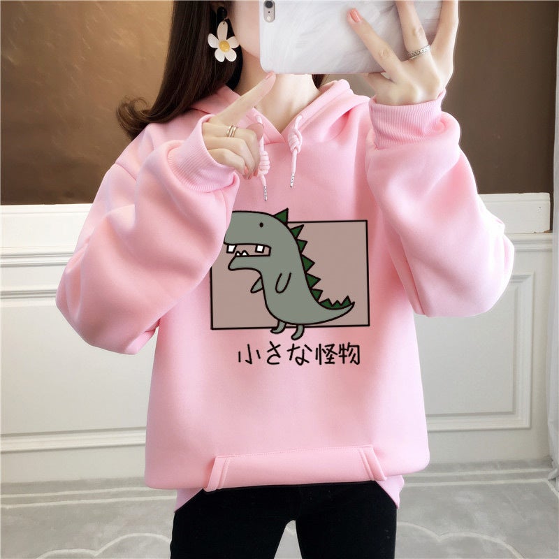 2022 Autumn Winter Hoodie Women Fleece Thickened Korean Oversized Pink 
