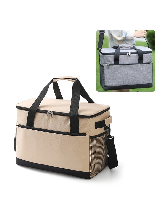 Hihonor Insulated Lunch Bag, 33 Liter Large Capacity Warm Bag for Camping, Outdoor, Leak Proof Oxford Cloth Cooler with Adjustable Shoulder Strap (Beige) - Image 1