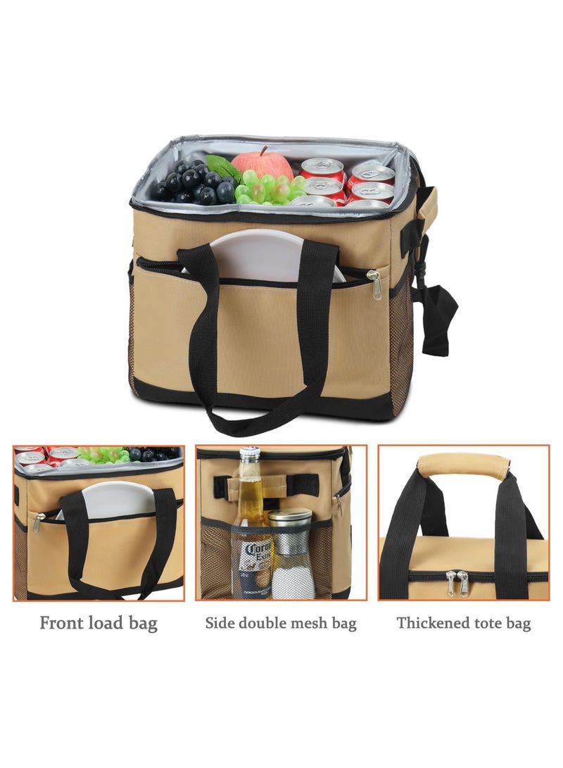 Hihonor Insulated Lunch Bag, 33 Liter Large Capacity Warm Bag for Camping, Outdoor, Leak Proof Oxford Cloth Cooler with Adjustable Shoulder Strap (Beige) - Image 5