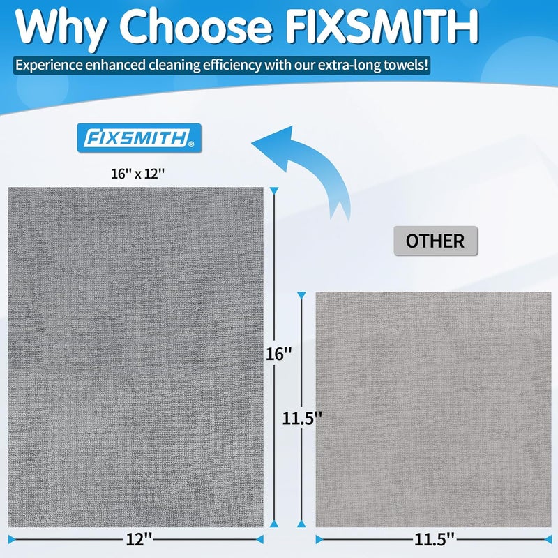 FIXSMITH Grey Microfiber Cleaning Cloth - Pack of 50, 16"x12" Reusable Towels for Housekeeping and Kitchen - Image 2