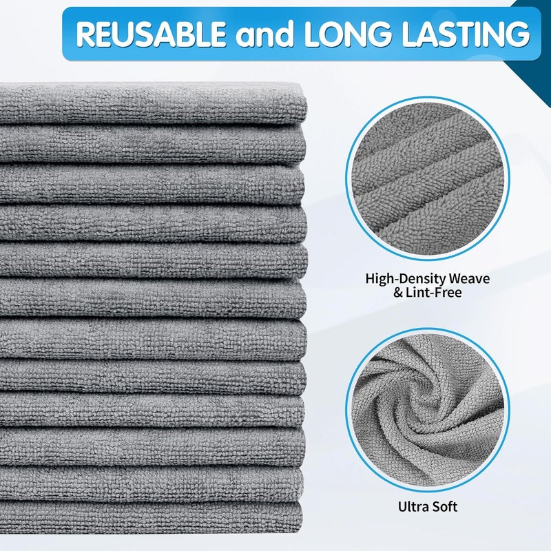 FIXSMITH Grey Microfiber Cleaning Cloth - Pack of 50, 16"x12" Reusable Towels for Housekeeping and Kitchen - Image 3