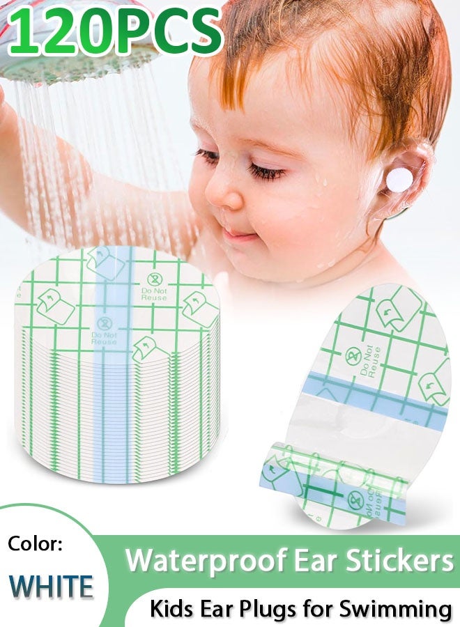 120PCS Disposable Waterproof Ear Stickers, Baby Waterproof Ear Stickers Ear Covers for Swimming, Kids Ear Plugs for Swimming, Baby Ear Protectors for Shower with Soft Cotton, for Shower Surfing Snorkeling and Other Water Sports - Image 1