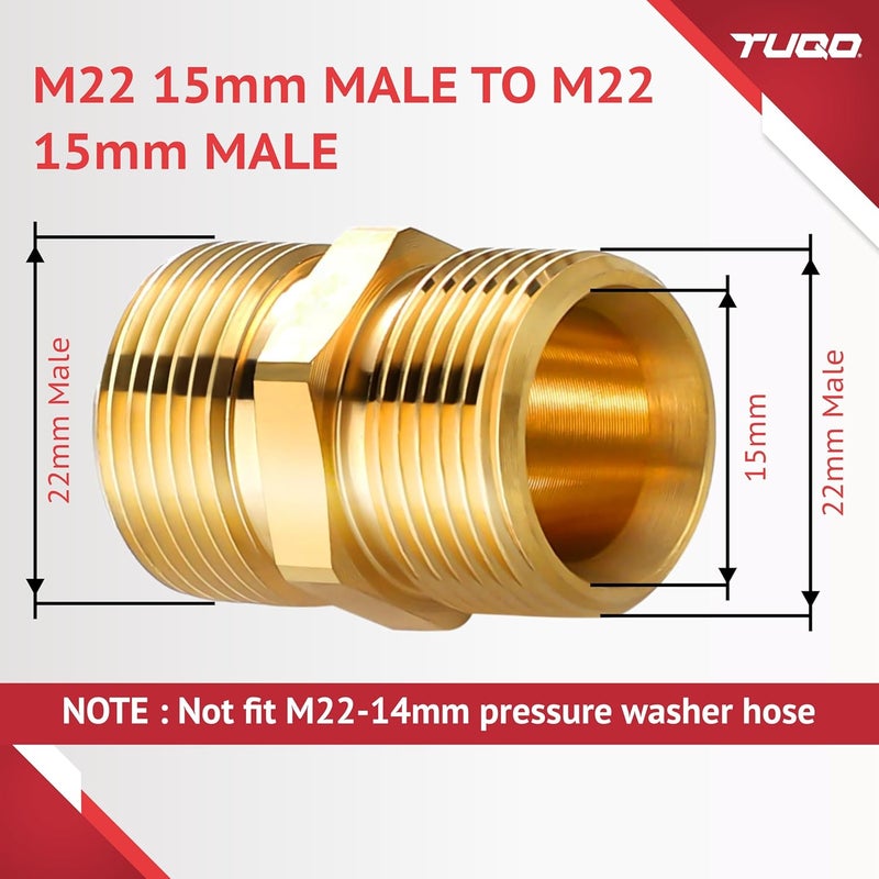 TUQO High Pressure Washer Hose Connector | M22-15mm Male to M22-15mm Male | Solid Brass, 5000 PSI Pressure Washer Hose Extension Adapter Fitting | 1 PCS | RB438 - Image 3