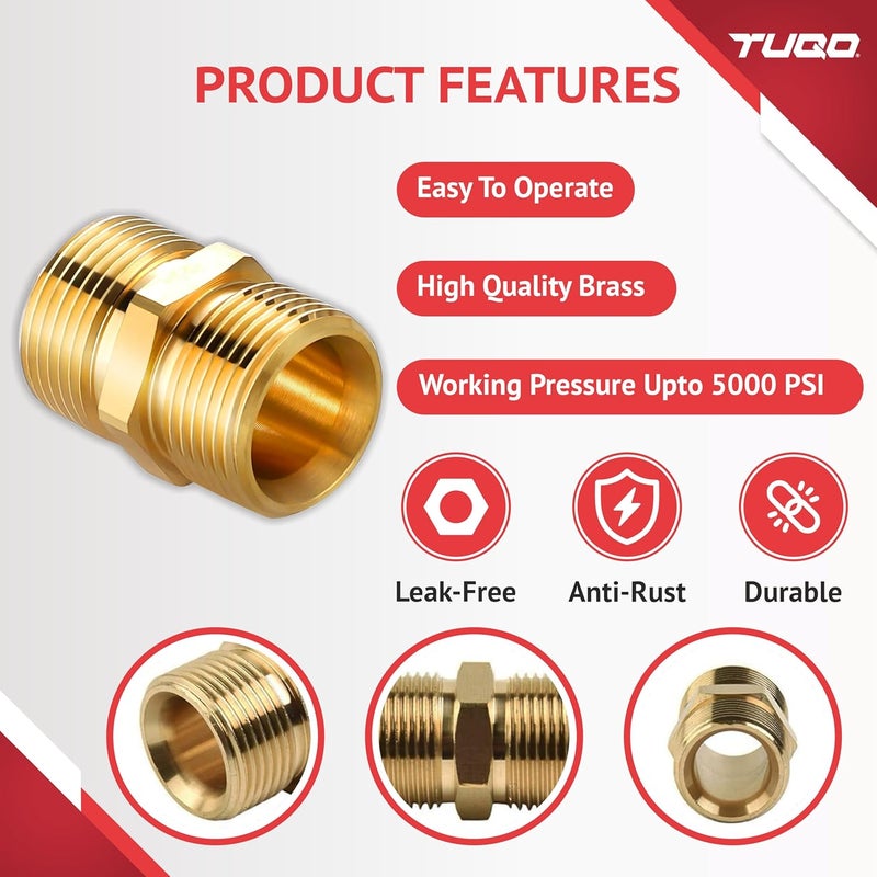 TUQO High Pressure Washer Hose Connector | M22-15mm Male to M22-15mm Male | Solid Brass, 5000 PSI Pressure Washer Hose Extension Adapter Fitting | 1 PCS | RB438 - Image 2