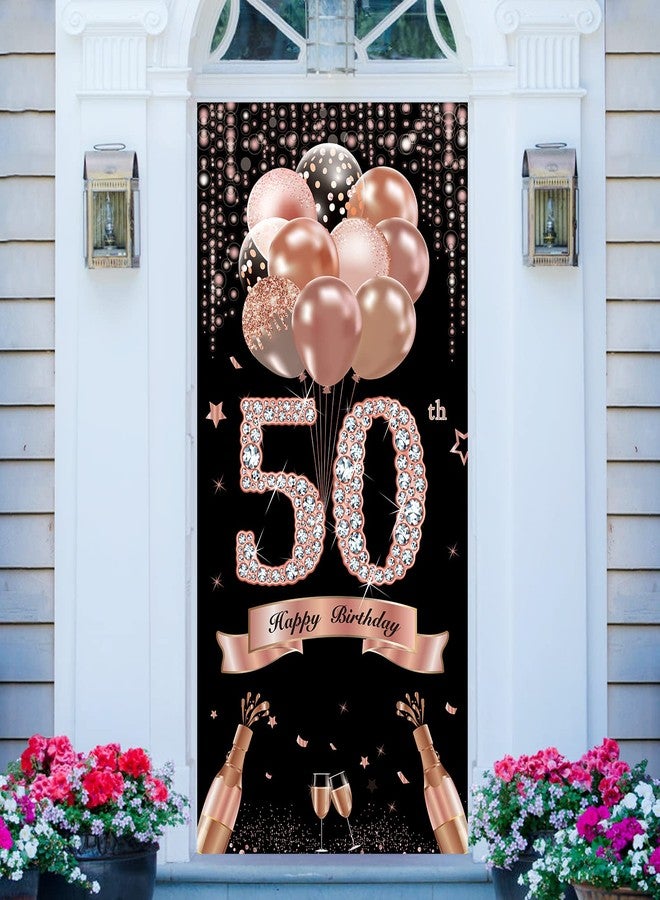 Bumqviy 50th Birthday Door Banner Decorations for Women, Rose Gold Happy 50 Birthday Door Cover Sign Party Supplies, Fifty Year Old Bday Photo Props Decor for Outdoor Indoor - Image 4