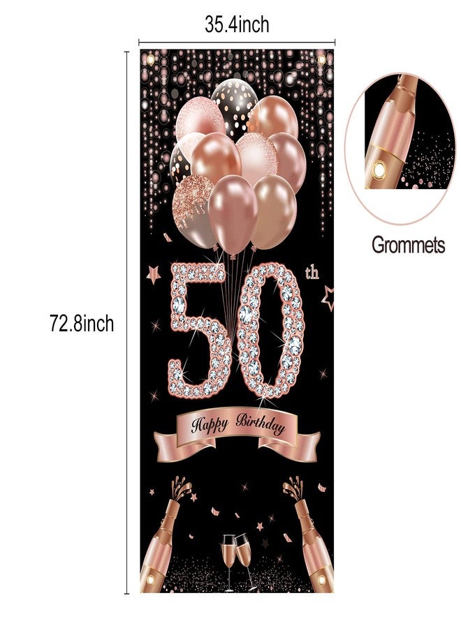 Bumqviy 50th Birthday Door Banner Decorations for Women, Rose Gold Happy 50 Birthday Door Cover Sign Party Supplies, Fifty Year Old Bday Photo Props Decor for Outdoor Indoor - Image 2