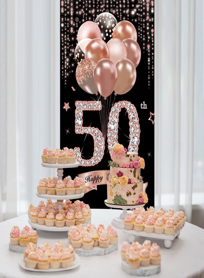 Bumqviy 50th Birthday Door Banner Decorations for Women, Rose Gold Happy 50 Birthday Door Cover Sign Party Supplies, Fifty Year Old Bday Photo Props Decor for Outdoor Indoor - Image 3