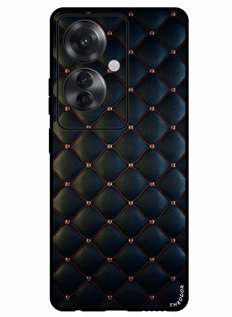 Theodor جراب واقٍ مضاد للخدش ومقاوم للصدمات لهاتف Oppo Reno 11F مطبوع عليه نقشة قماشية سوداء - Image 1