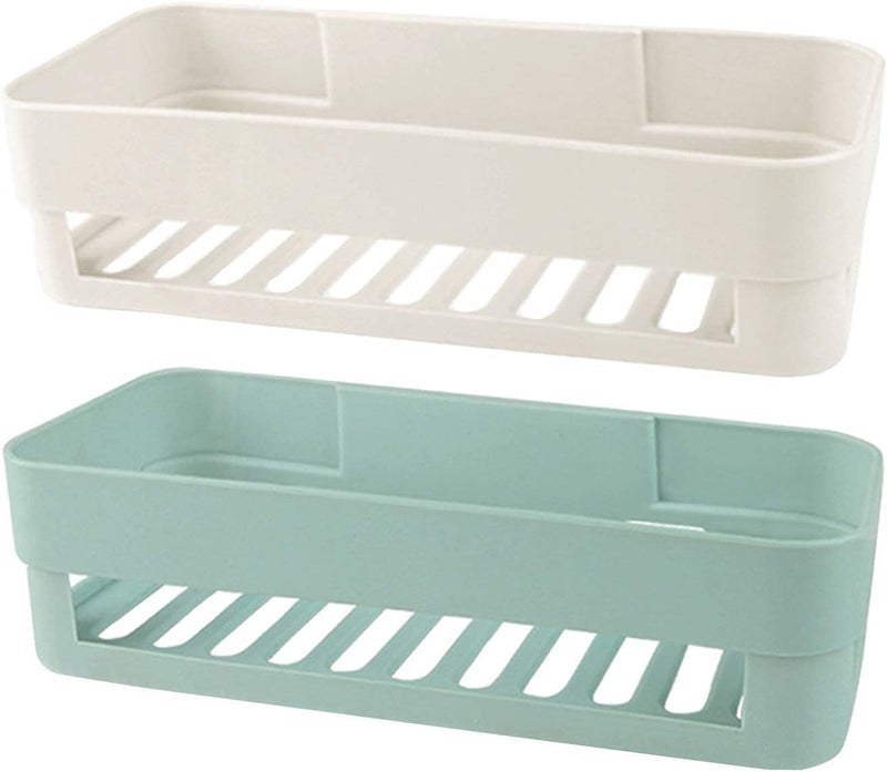 KASTWAVE Self Adhesive Bathroom Shelf, Wall Mounted Storage Organizer, No Drilling Shower Caddy, Kitchen Storage Basket, Rack Shelves for Bathroom & Kitchen 2 Pcs (White+Green) - Image 1