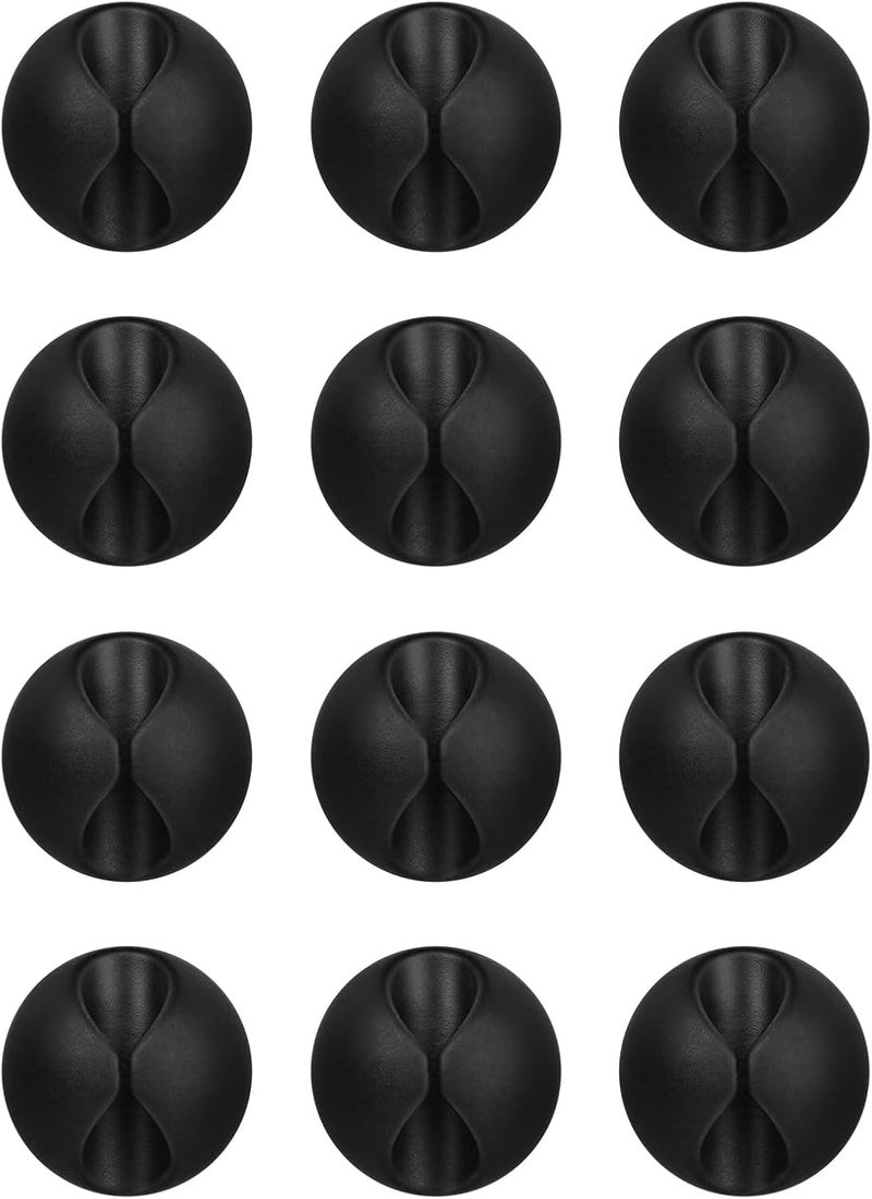 Flezoo Cord Holder Cable Holder, 12PCS Black Adhesive Cable Clips Cord Organizer Charger Holder Wire Management Keeper for Nightstand, Office, Desk or Mouse - Image 1