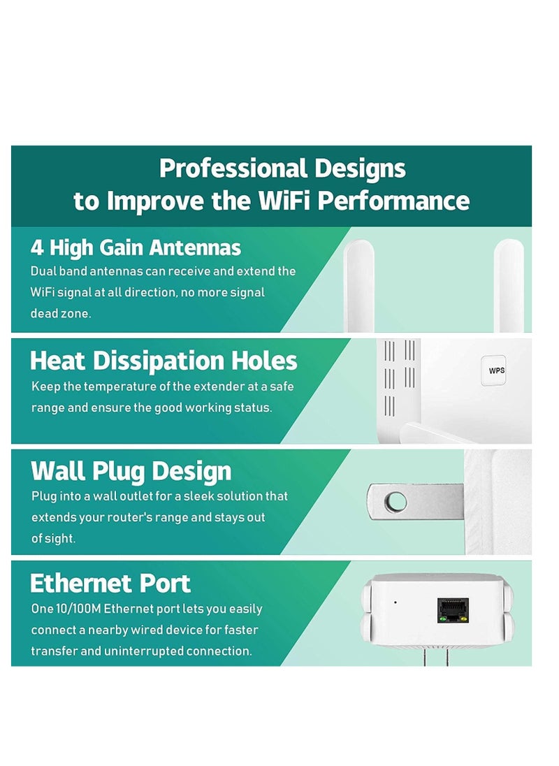 Excefore - WiFi Extender, WiFi Signal Booster, Internet Booster for Home, Range up to 8500+sq.ft, Support Connect Over 40 Devices, Boost Your Home WiFi Signal - Image 1