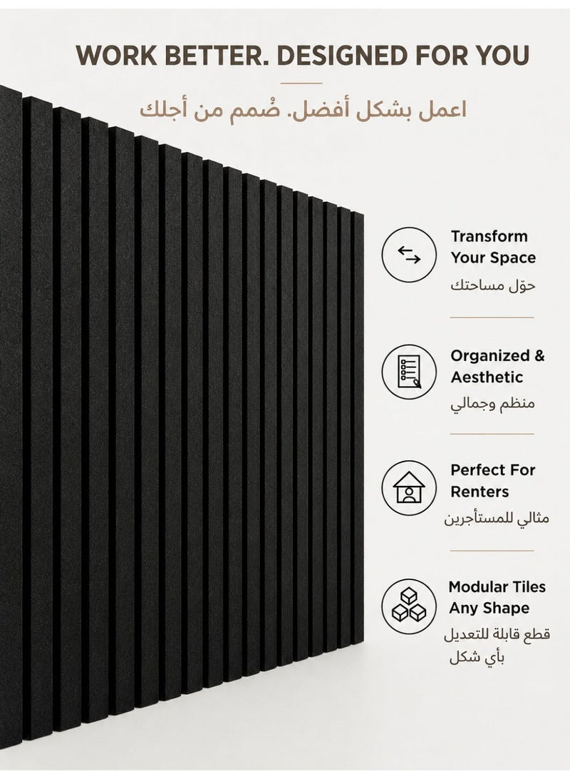 RONVEX 12PCS Black Acoustic Felt Panels, Full Self Adhesive Sound Absorbing Wall Panels, Felt Bulletin Board Tiles with Mounting Pins, 30 x 30CM Polyester Fiber Pin Board, Noise Reduction Wall Decor for Office, Bedroom, Studio and Home - Image 3
