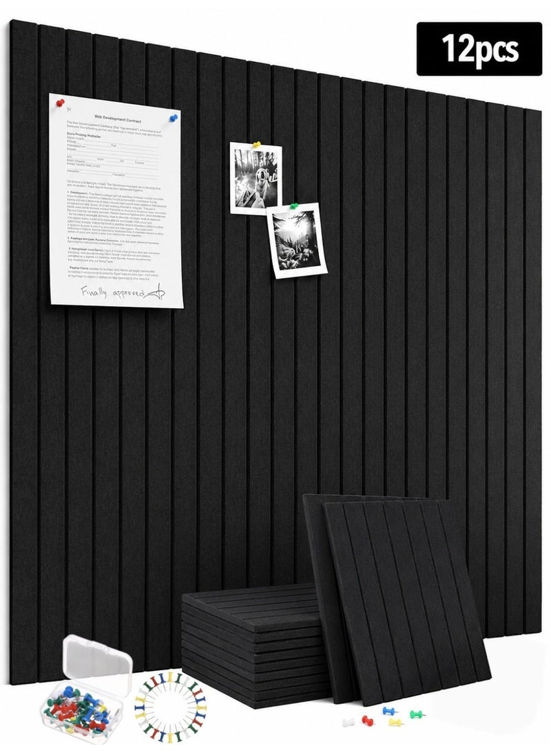 RONVEX 12PCS Black Acoustic Felt Panels, Full Self Adhesive Sound Absorbing Wall Panels, Felt Bulletin Board Tiles with Mounting Pins, 30 x 30CM Polyester Fiber Pin Board, Noise Reduction Wall Decor for Office, Bedroom, Studio and Home - Image 1